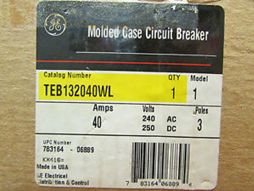 General Electric Ge  Teb13204Owl Molded Case Circuit Breaker 40 Amps