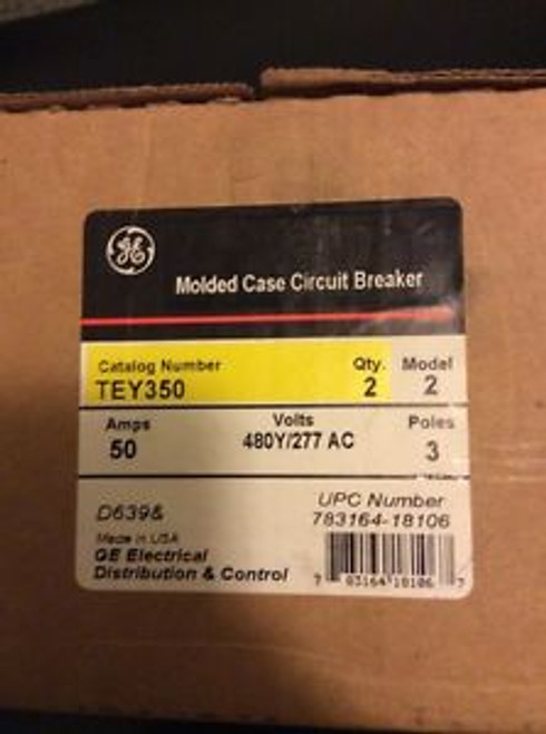 Ge General Electric Tey350 New Circuit Breaker 3 Pole  50 Amp 277/480 Vac