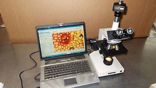 OLYMPUS TRINOCULAR CH CHBS LABORATORY MICROSCOPE w/ CAMERA LAPTOP SOFTWARE