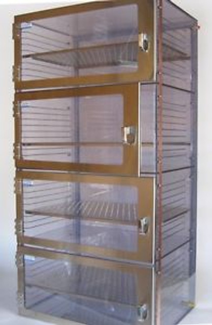 Wafer Desiccator Cabinet, Static Dissipative PVC, Four Chambers, with Gas Ports