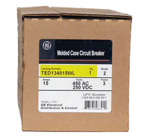 New General Electric Ted134015Wl 15A 3-Pole 480V Circuit Breaker Warranty New General Electric Ted134015Wl 15A 3-Pole 480V Circuit Breaker Warranty