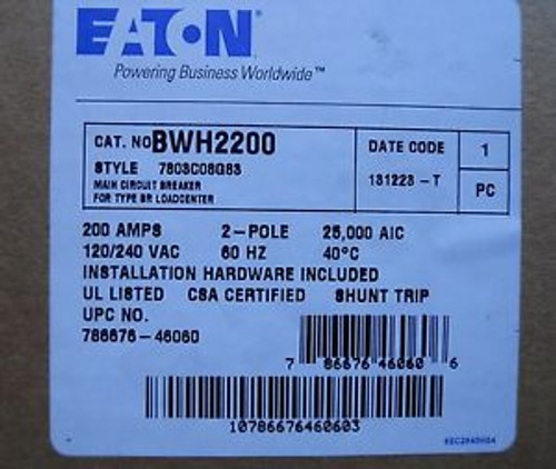 Cutler Hammer Bwh2200 200A 2-Pole 120/240V Circuit Breaker