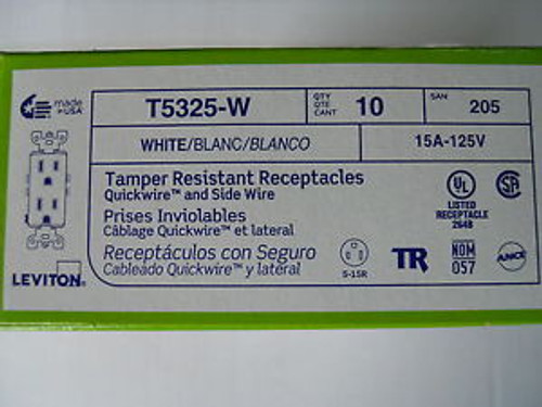 Case Of 50 Leviton T5325-W 15A 125V. Tamper Resistant Receptacles White
