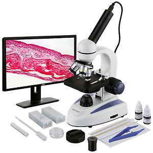 Amscope 40X-1000X Biology Science Metal Glass Student Microscope With Usb Digita