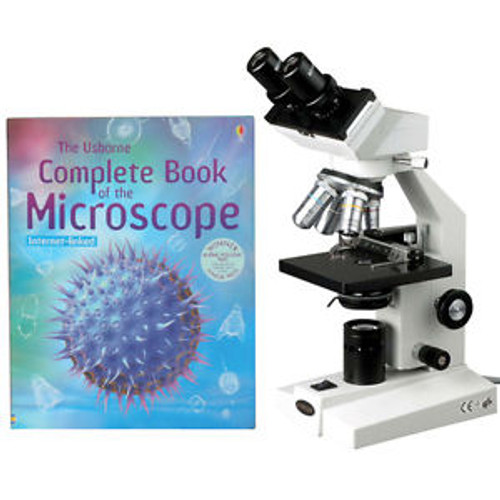 Amscope 40X-1000X Binocular Biological Compound Microscope + Microscope Book