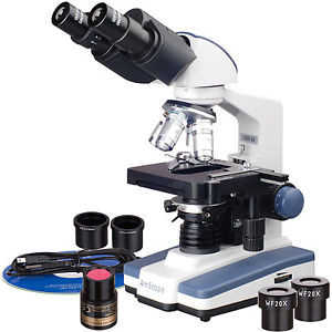 Amscope 40X-2000X Led Digital Binocular Compound Microscope W 3D Stage + 2Mp Cam