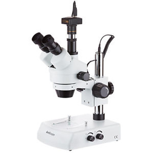 3.5X-45X Trinocular Stereo Zoom Microscope With Dual Halogen Lights + Camera
