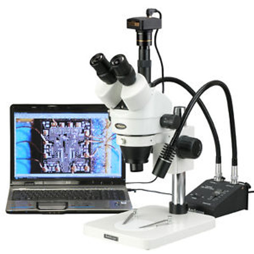 Amscope 7X-45X Led Dual Gooseneck Zoom Magnification Stereo Microscope + Digital