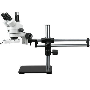 Amscope 7X-45X Trinocular Stereo Microscope On Ball Bearing Boom Stand + Light