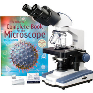 Amscope 2000X Lab Led Binocular Microscope With 3D Stage + Book & Pre-Cleaned Sl