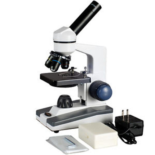 AmScope 400X Biological Science Student Microscope + Prepared & Blank Slides