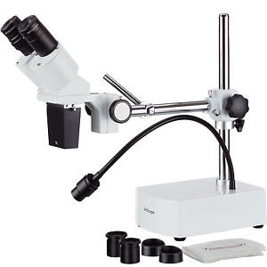 Amscope 10X-20X Led Binocular Stereo Microscope Boom Arm + Led Gooseneck