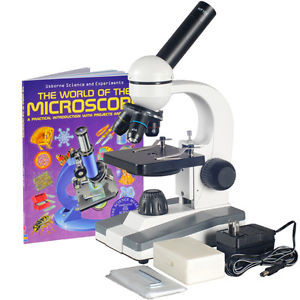 AmScope 40X-1000X Biological Science Compound Microscope w 10pc Slide Collection