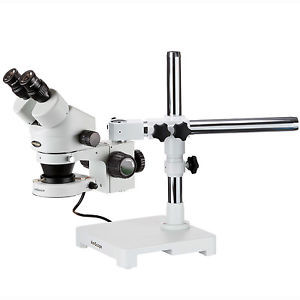 Amscope 7X-135X Stereo Zoom Microscope On Boom Stand With 80 Led Light