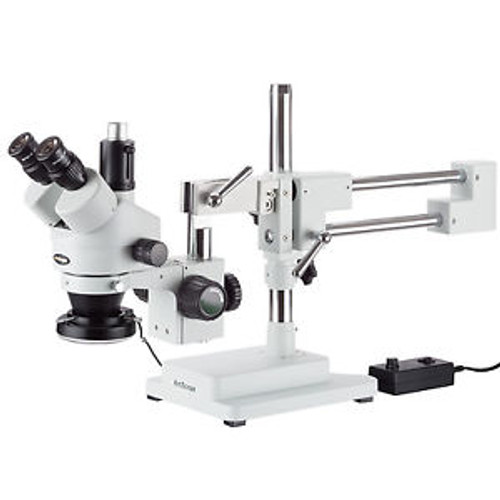7X-45X Simul-Focal Stereo Zoom Microscope On Dual Arm Boom Stand + 144-Led Ring