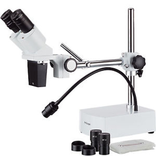 Amscope 5X-10X Binocular Boom Arm Stereo Microscope + Led Gooseneck