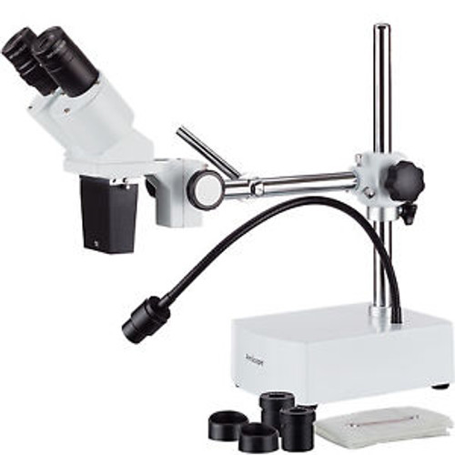 Amscope 10X-15X Binocular Led Stereo Microscope Boom Arm With Gooseneck Light