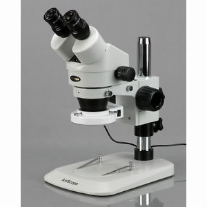 Amscope 7X-45X Inspection Dissecting Pillar Stand Zoom Stereo Microscope + 64-Le