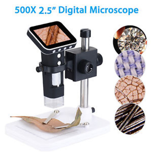 Handheld 2.5 TFT Screen 500X Digital Microscope 8 LED Camera Video Zoom +Stand
