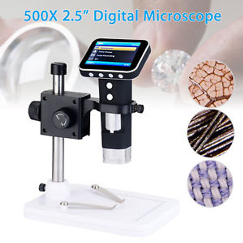 Handheld 2.5 inch TFT 500X USB Digital Microscope 8 LED Camera Zoom +Stand Fr PC