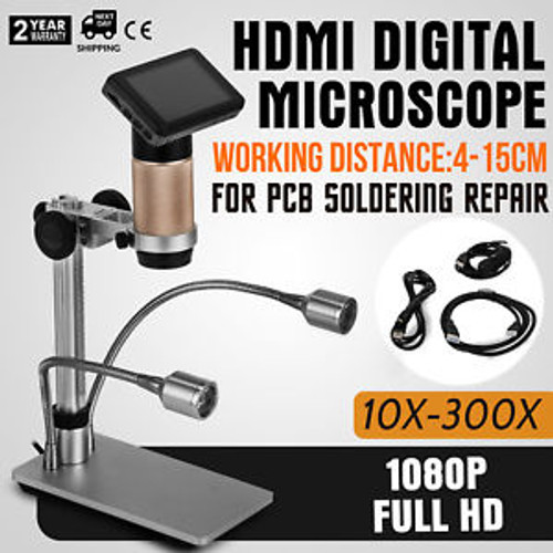 Hdmi Digital Microscope For Pcb Soldering Repair Metal Stand 1080P New