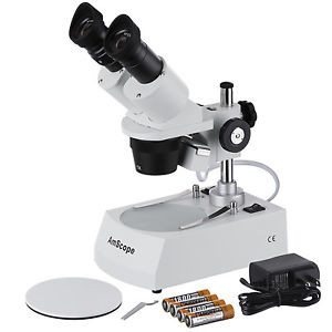Amscope 10X-20X-30X-60X Led Cordless 2-Lights Stereo Microscope W Rechargeable B