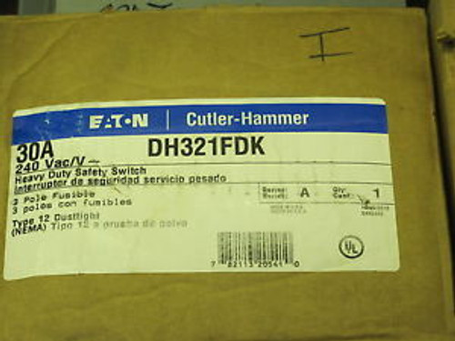 Cutler Hammer  Dh321Fdk 30 Amp Fusible Nema 12 Disconnect New
