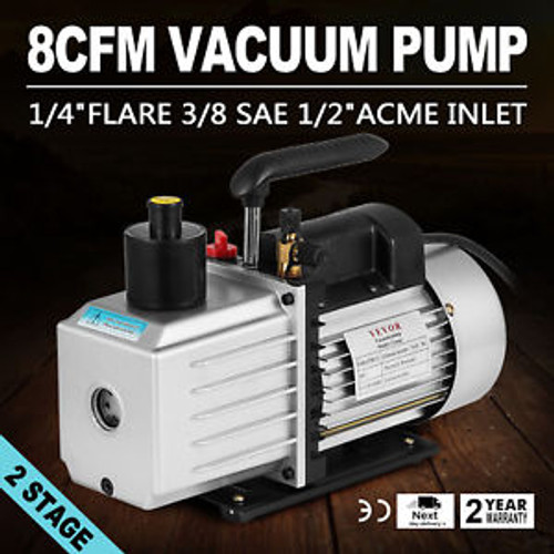 8Cfm 2-Stage Rotary Vane Vacuum Pump 1/2Acme Inlet 15Micron 1Hp 500Ml