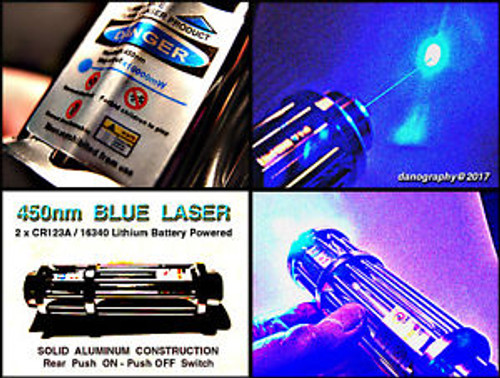 450nm BLUE LASER w / Focusing / MV Charger + 2 Rechargeable Lithiums +Nylon Case