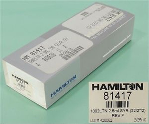 NEW HAMILTON 814717/Model 1002 LTN Syringe (2.5 mL 22 ga)