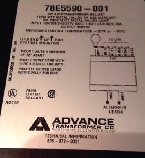 78E5590-001 Cw Autotransformer Ballast Advance Nib