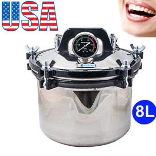New 8L Portable Steam Autoclave Sterilizer Dental Equipment Stainless Steel Seal