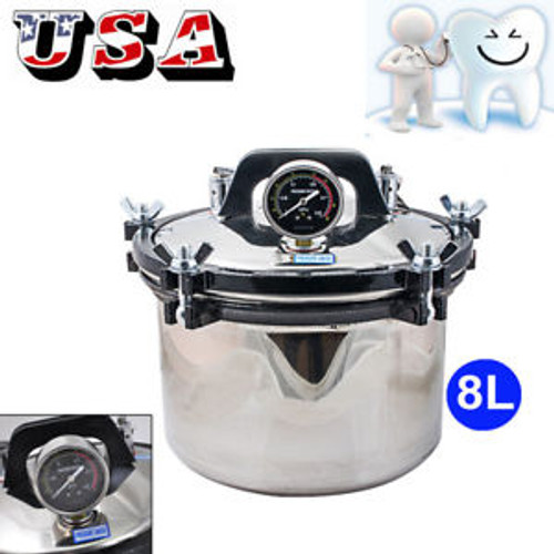 8L Portable Steam Autoclave Sterilizer Dental Equipment Stainless Seal Sterilize