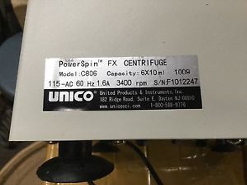 New Unico  Powerspin Fx Fixed Speed 3400 Rpm 6 Place Centrifuge  Model 806