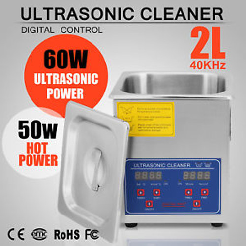2L ULTRASONIC CLEANER CLEANING DIGITAL CONTROL 110W HEATED STAINLESS STEEL