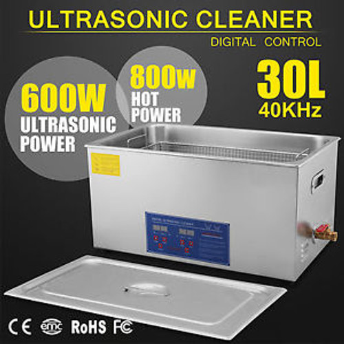 New Us 30L Liter 600W Stainless Steel Industry Heated Ultrasonic Cleaner W/Timer