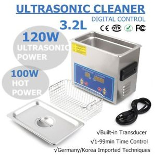 Stainless Steel 3.2L Ultrasonic Cleaner Liter Industry Heated W/ Timer Jewelry B