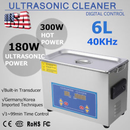 6L Liter Industry Heated Ultrasonic Cleaner Stainless Steel Heater W/Timer Hm