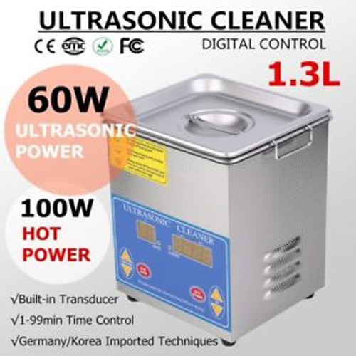 New Stainless Steel 1.3L Liter Industry Heated Ultrasonic Cleaner Heater Timer A