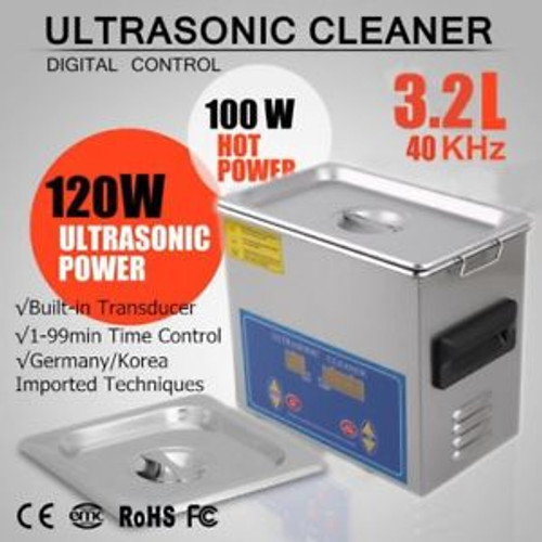 New Stainless Steel 3.2L Liter Industry Heated Ultrasonic Cleaner 120W w/Timer M