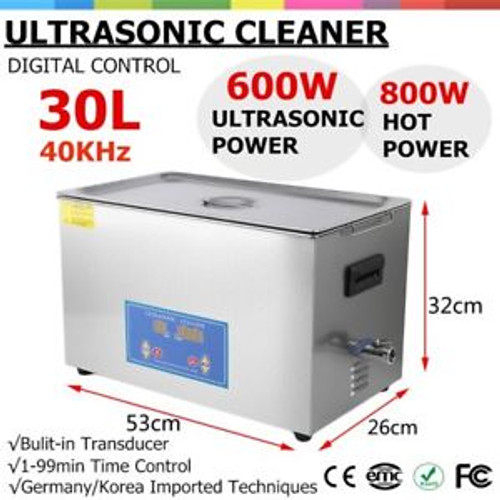 New Stainless Steel 30L Liter Industry Heated Ultrasonic Cleaner Heater Timer Jb