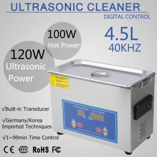 New Stainless Steel 4.5L Industry Heated Ultrasonic Cleaner With Heater Timer Hl