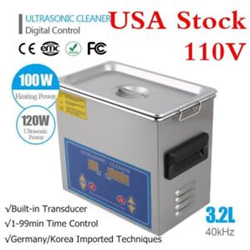 Ultrasonic Cleaner 3.2L Liter Stainless Steel Industry Heated Clean Glasses EK