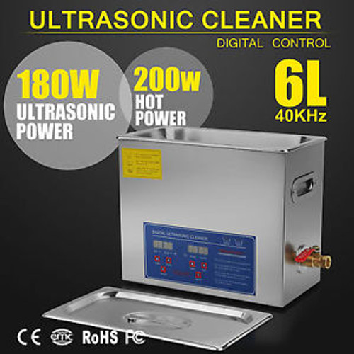 380W New Stainless Steel 6 L Liter Industry Heated Ultrasonic Cleaner W/Timer