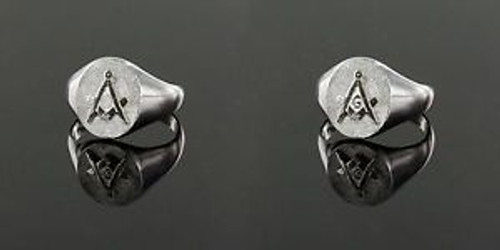 Solid Silver Square And Compass Oval Masonic Ring