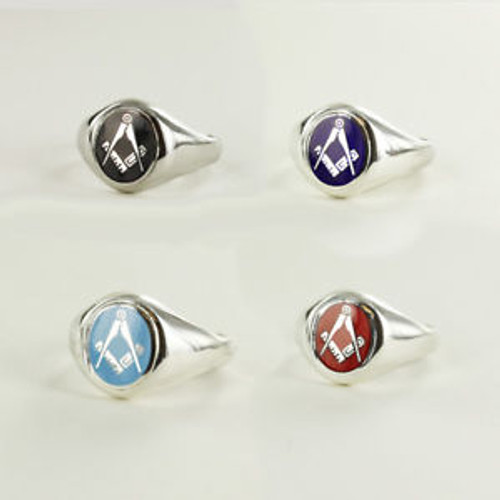 Solid Silver Square And Compass Masonic Ring- (Red Blueblacklight Blue