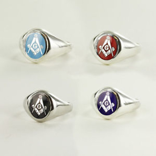 Solid Silver Square And Compass Masonic Ring With G (Red Blueblacklight Blue