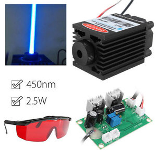 Focusable High Power 2.5W 450nm Blue Laser Module TTL 12V Wood Carving + Goggles