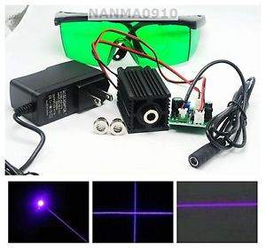 405nm 150mw Violet Blue Dot Line Cross Laser Module w 12V Adapter& 450nm Goggles