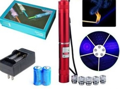 Powerful 1 W High-Powe 450nm Blue Beam Burning Laser Pointer+Battery+Charger+BOX